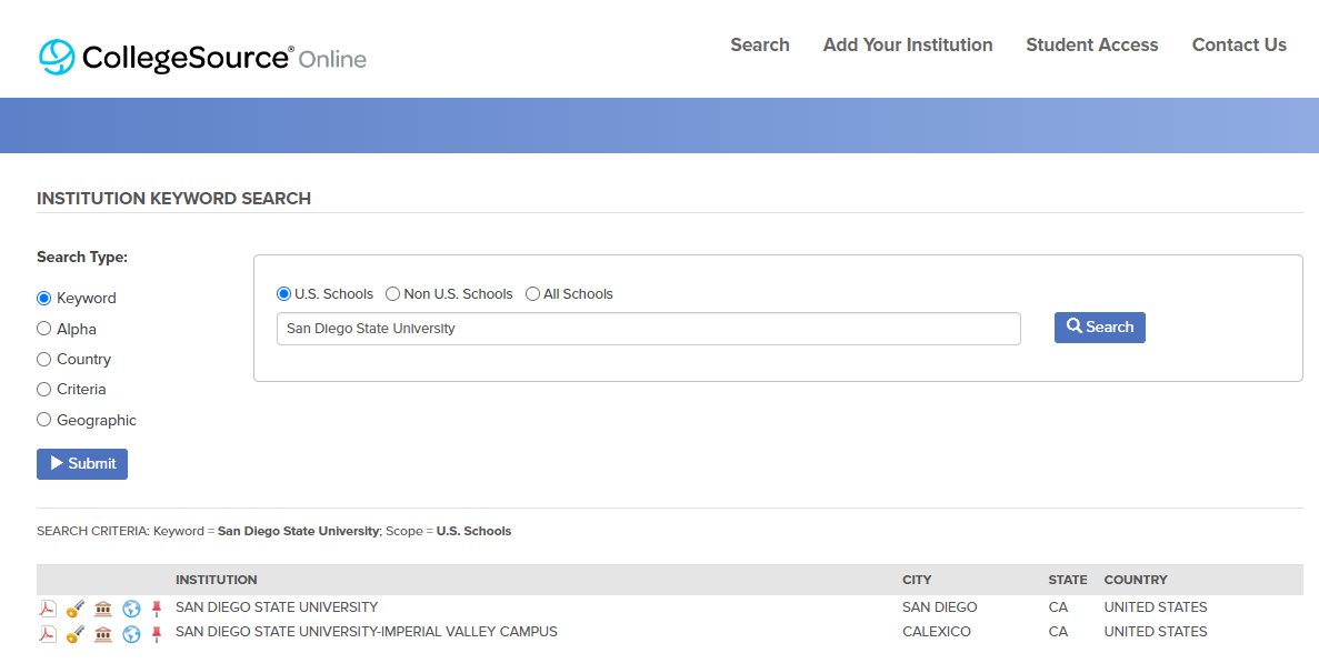 CollegeSource® Online – College catalog collection – CollegeSource