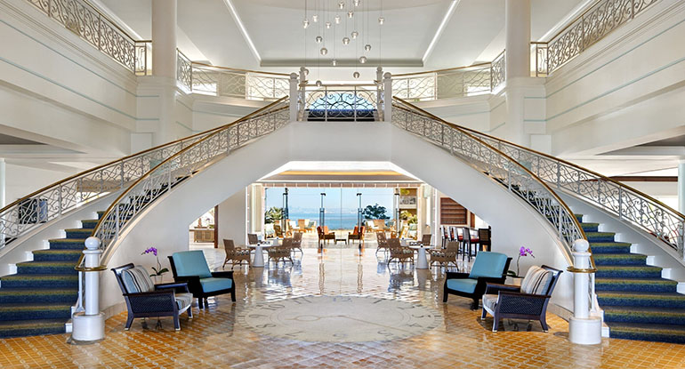 Beautiful double staircase at the lobby of Loews Coronado Bay Resort