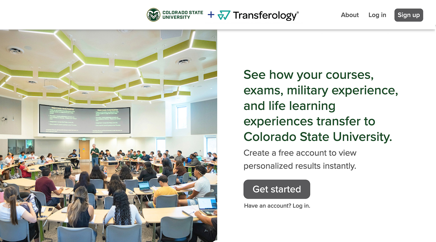Example of a portion of an institution landing page. This landing page is a test example created by CollegeSource to demonstrate functionality and was not created by or endorsed by Colorado State University. 